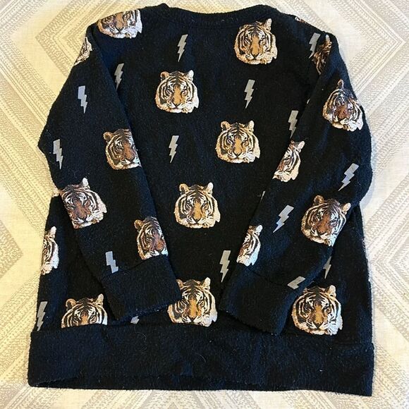 Chaser Black Sweatshirt Tigers and Lightning Bolt All Over Pattern - Size 5 - Picture 6 of 6